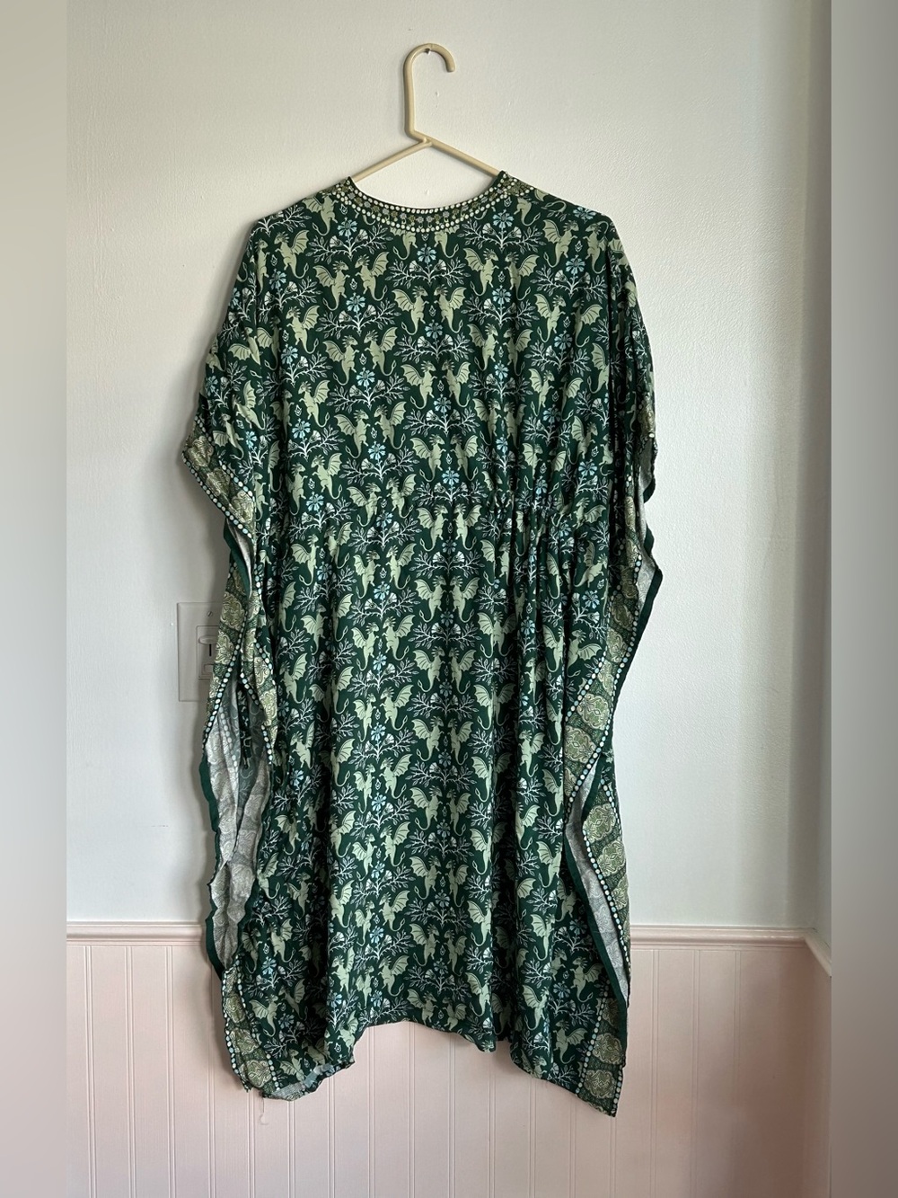 Svaha Green Dragon Print Kaftan Swimsuit Cover-Up House Dress One Size - Picture 2 of 9